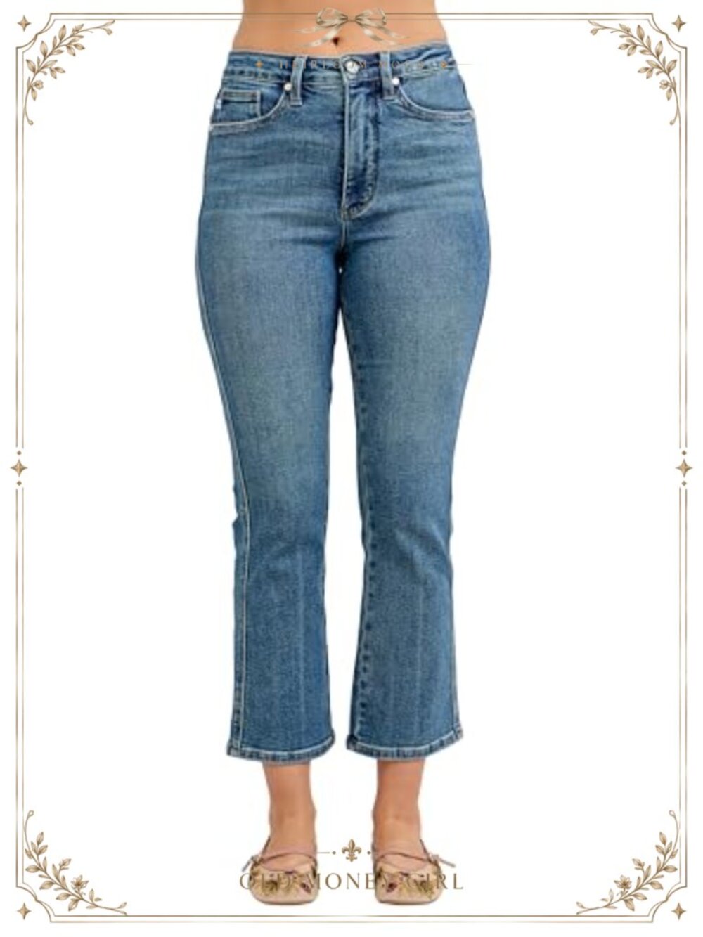 High Waisted Tummy Control Kick Flare Jeans Cropped Ankle